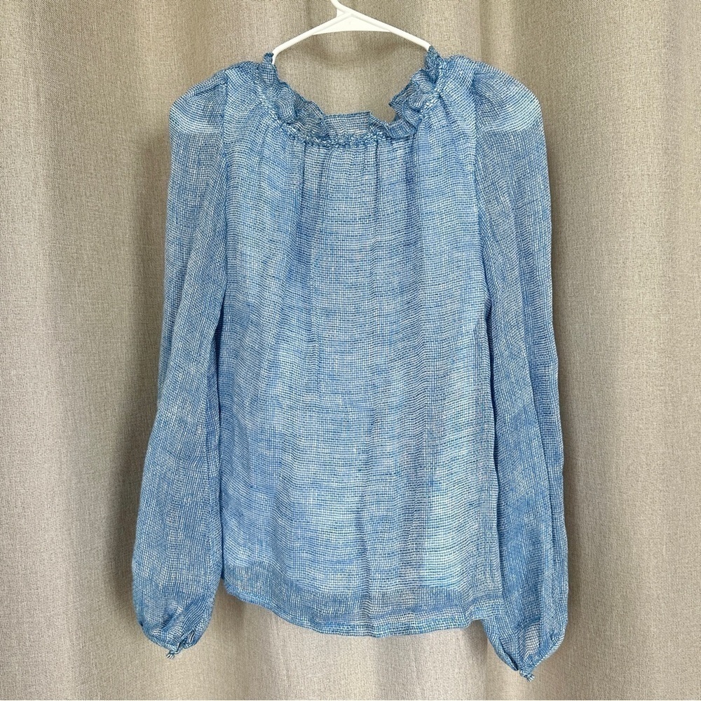 💥SALE💥 Goat NWOT Renoir Linen Cotton Blue Neck Long Sleeve Top Shirt XS (2) - Picture 2 of 12